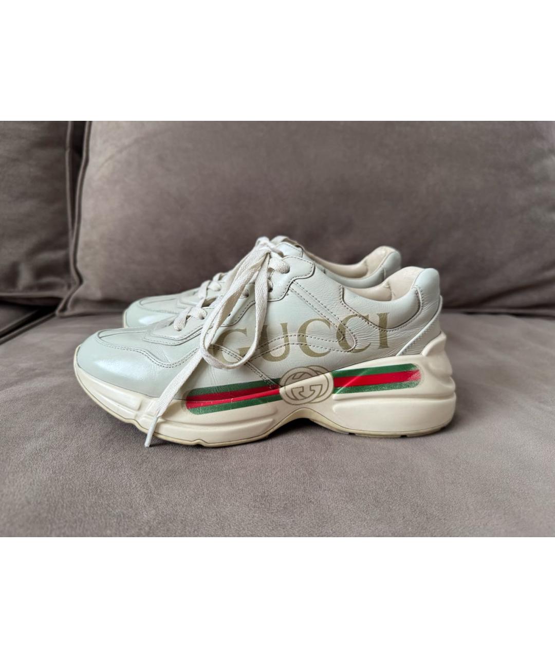 GUCCI Бежевые кожаные кроссовки, фото 5