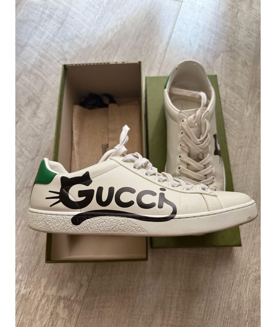 GUCCI Белые кожаные кеды, фото 5