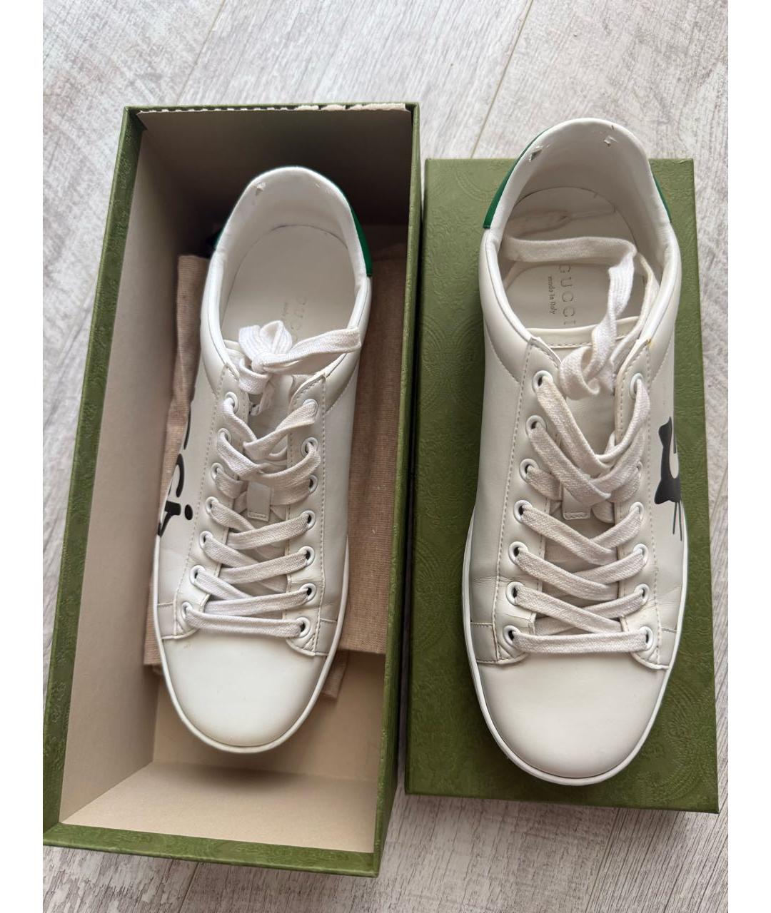 GUCCI Белые кожаные кеды, фото 2