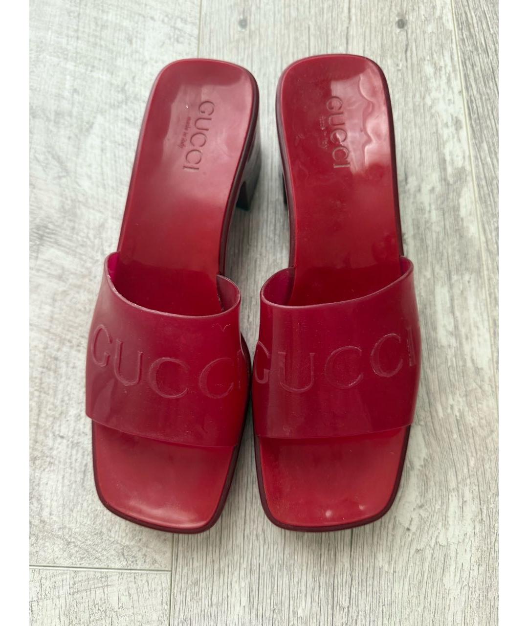 GUCCI Бордовые резиновые шлепанцы, фото 2