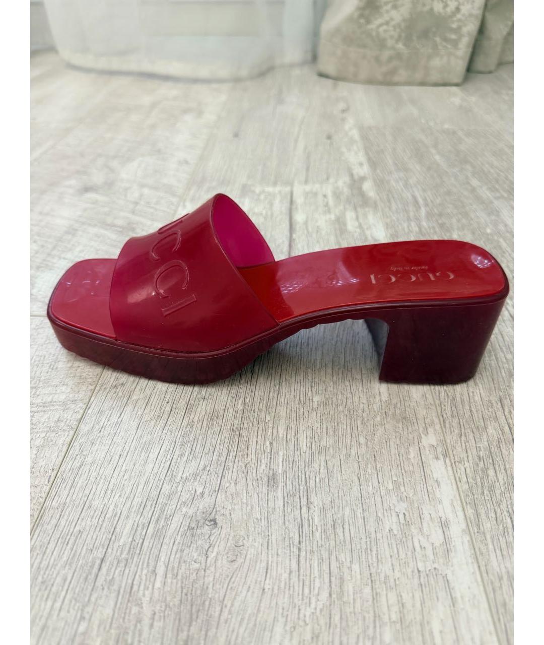 GUCCI Бордовые резиновые шлепанцы, фото 4
