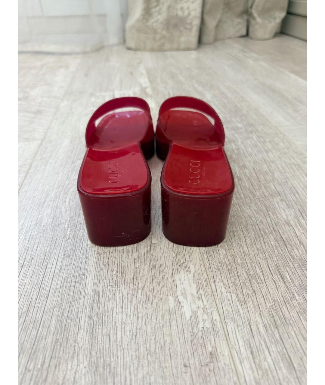 GUCCI Бордовые резиновые шлепанцы, фото 3