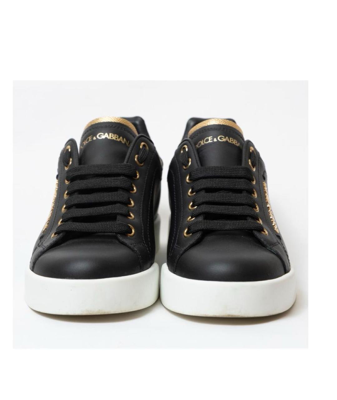 DOLCE&GABBANA Черные кожаные кеды, фото 3