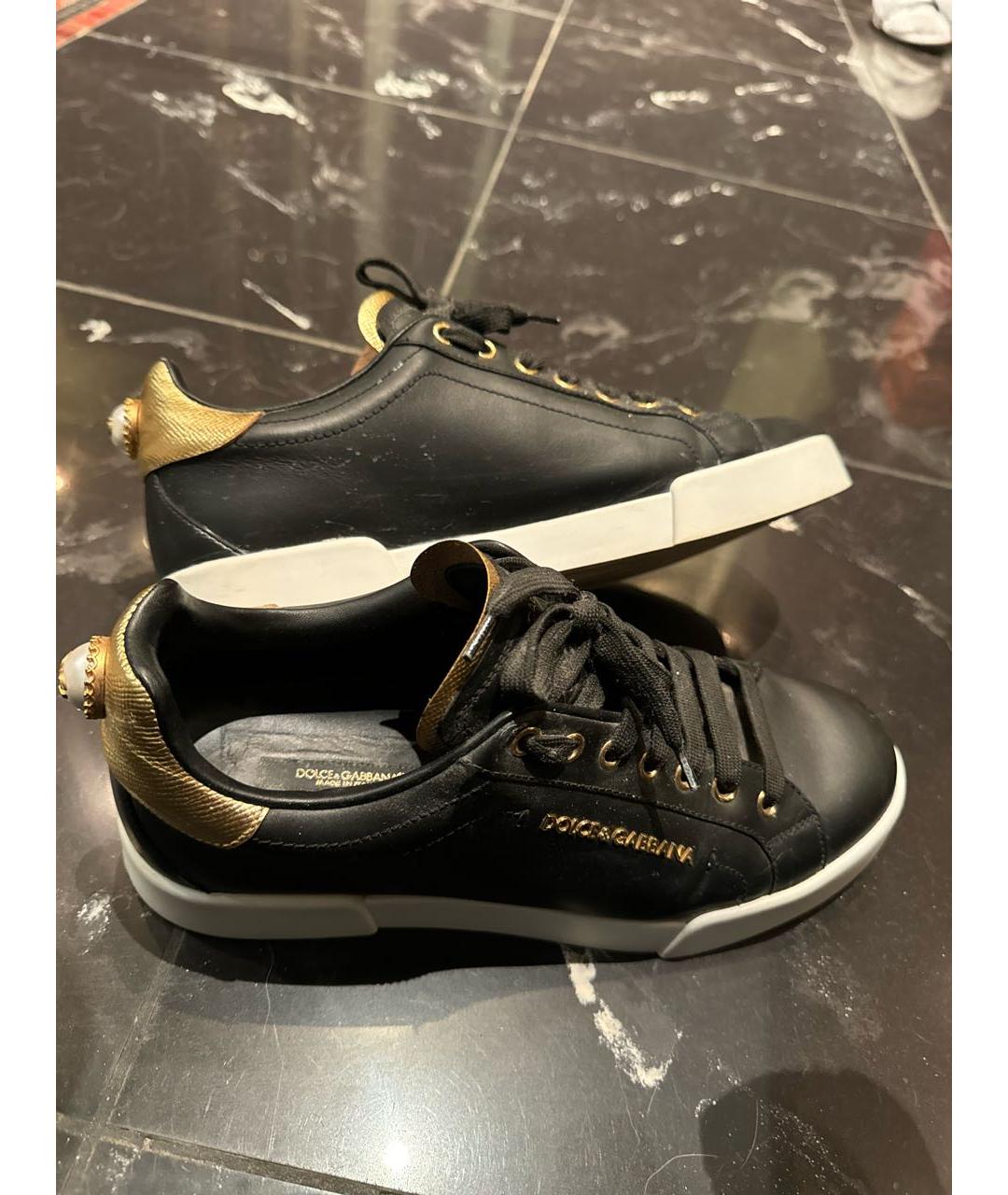 DOLCE&GABBANA Черные кожаные кеды, фото 4
