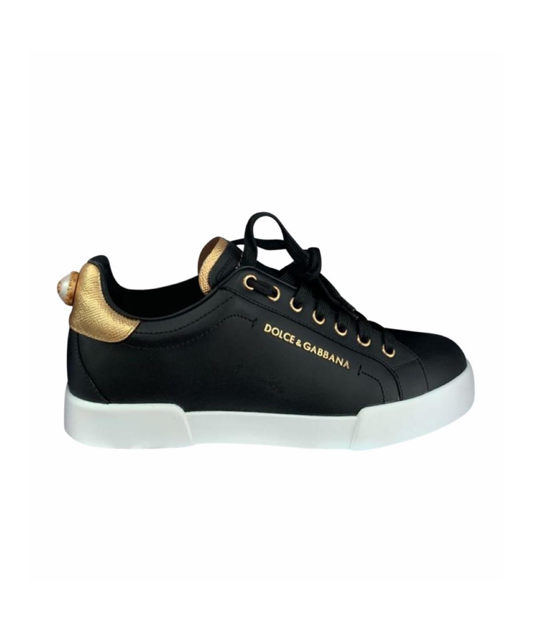 DOLCE&GABBANA Черные кожаные кеды, фото 1