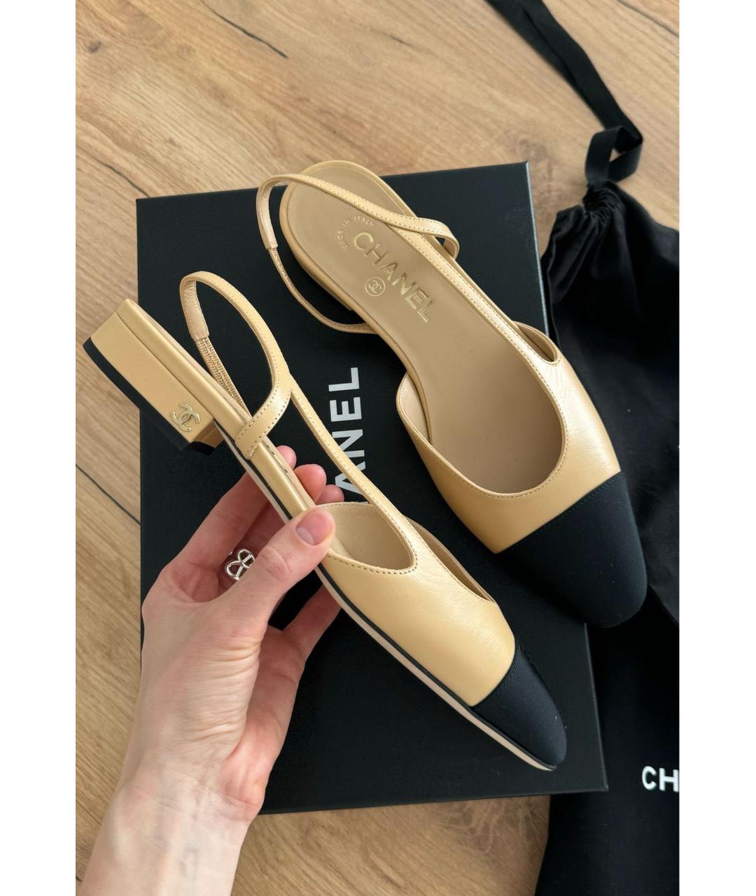 CHANEL Бежевые кожаные туфли, фото 4