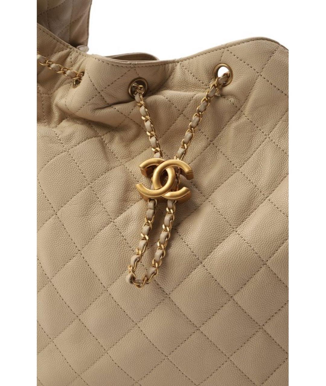 CHANEL Бежевая кожаная сумка тоут, фото 6