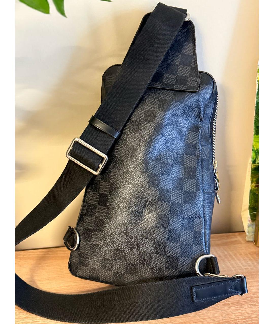 LOUIS VUITTON Антрацитовая кожаная сумка на плечо, фото 3