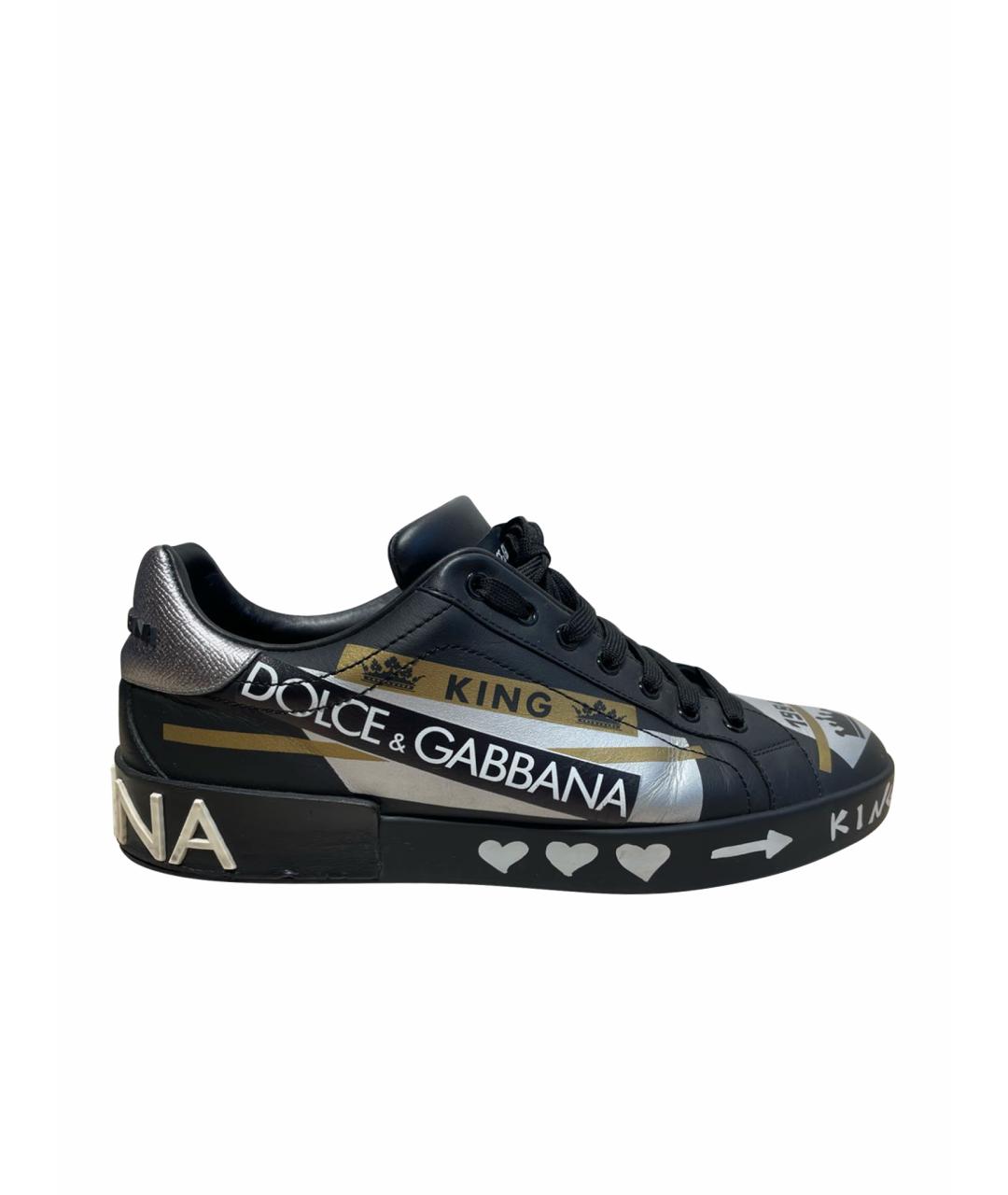 DOLCE&GABBANA Черные кожаные низкие кроссовки / кеды, фото 1