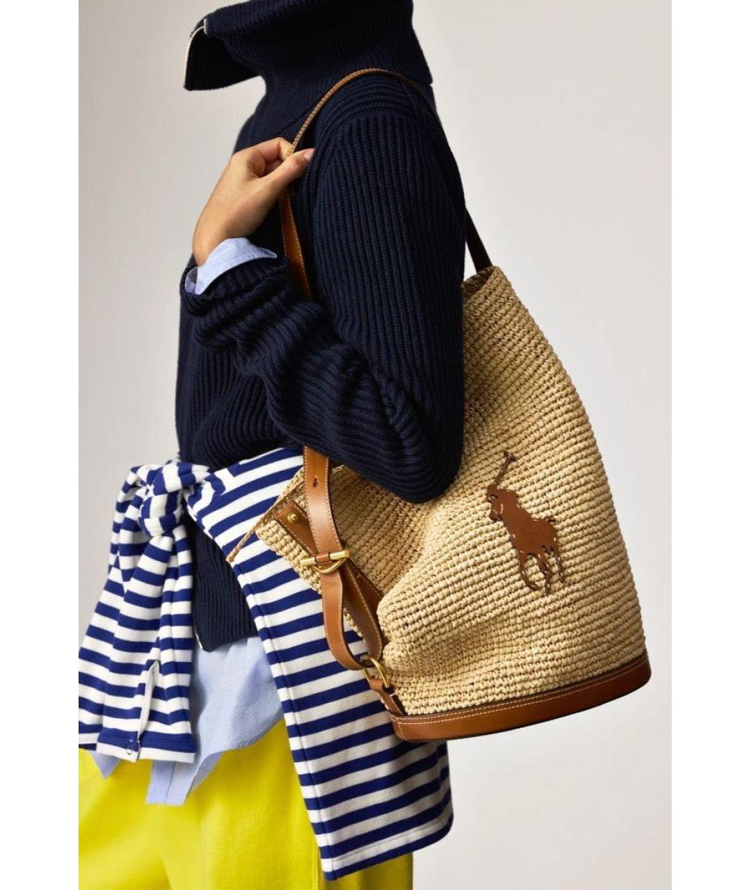 POLO RALPH LAUREN Бежевая пелетеная сумка через плечо, фото 3