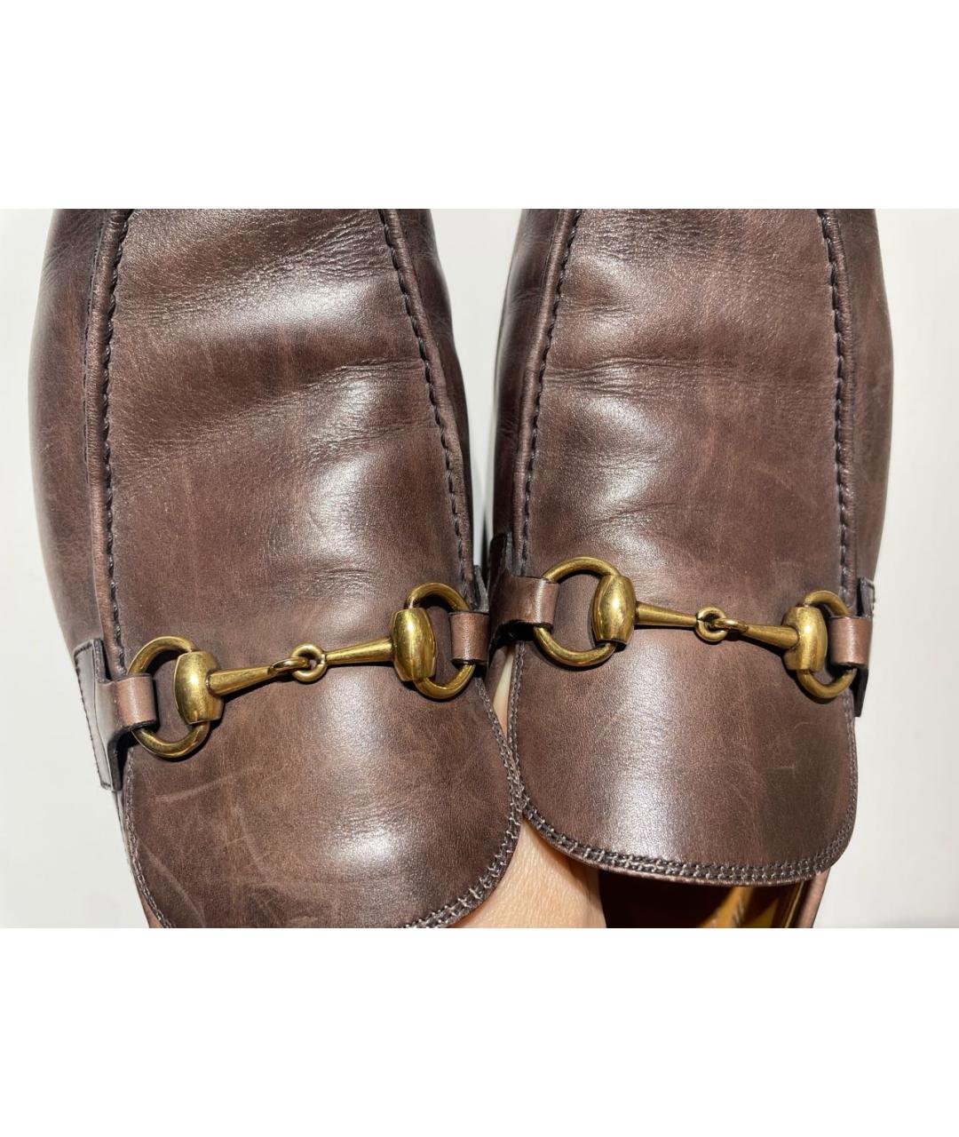GUCCI Коричневые кожаные лоферы, фото 8