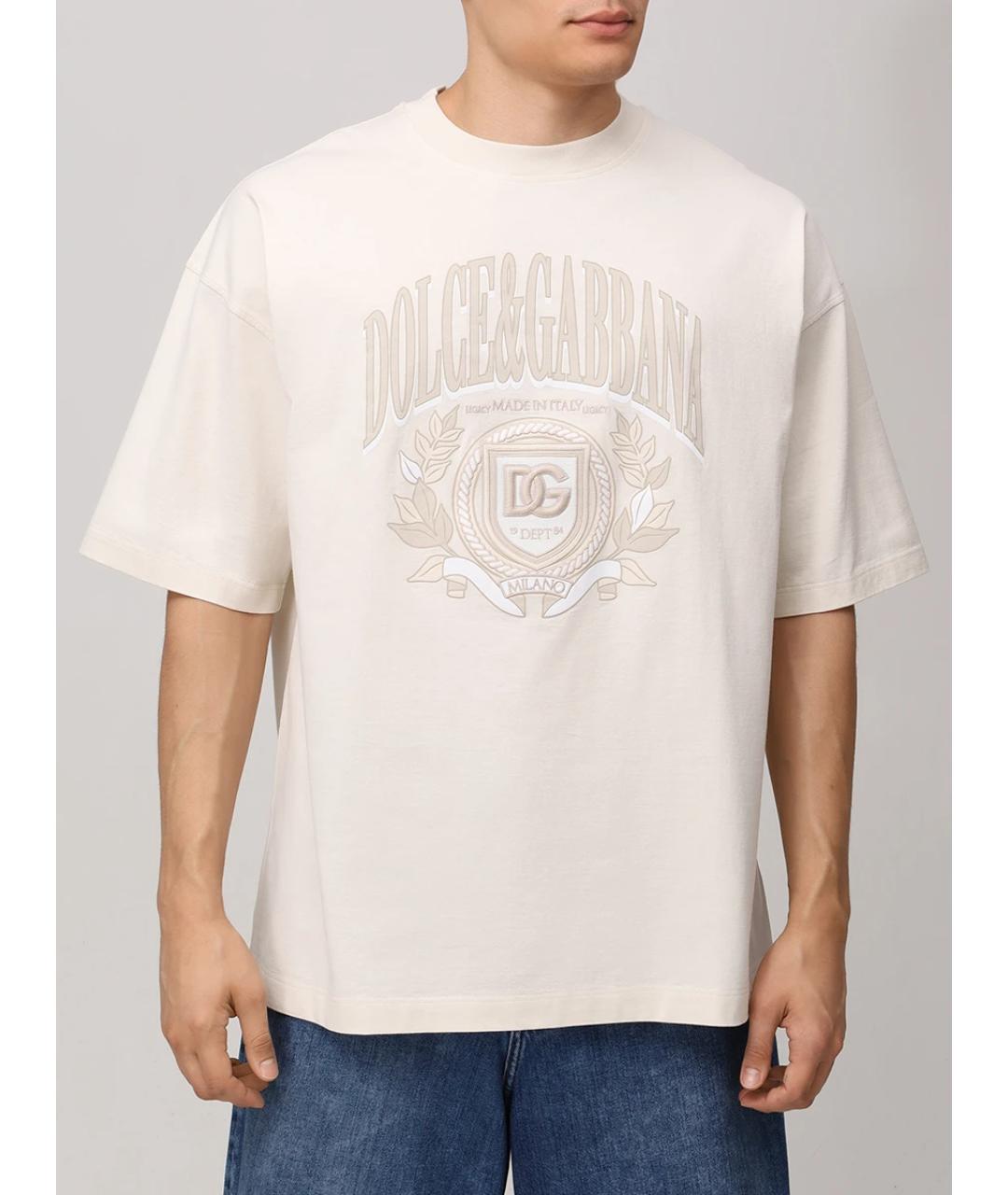 DOLCE&GABBANA Бежевая хлопковая футболка, фото 2