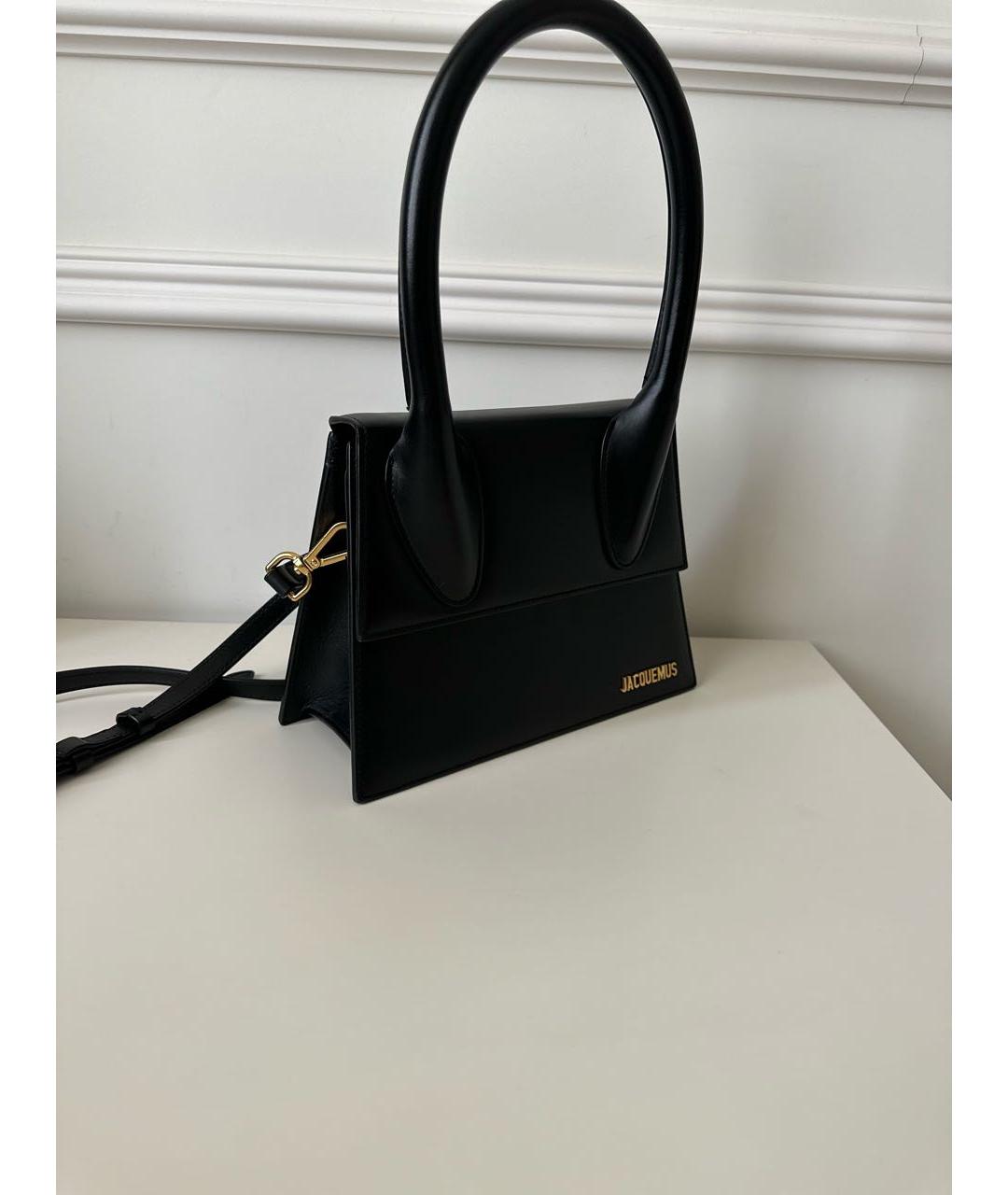 JACQUEMUS Черная кожаная сумка с короткими ручками, фото 2