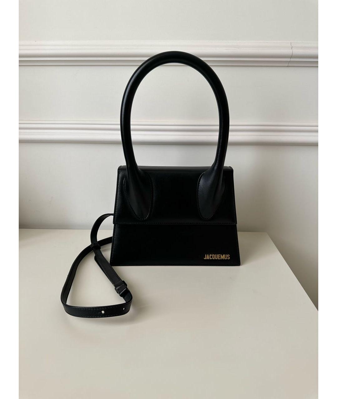 JACQUEMUS Черная кожаная сумка с короткими ручками, фото 5
