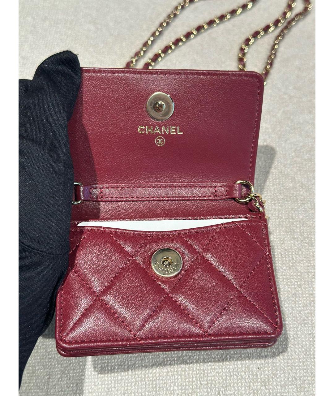 CHANEL Бордовый кожаный кардхолдер, фото 4