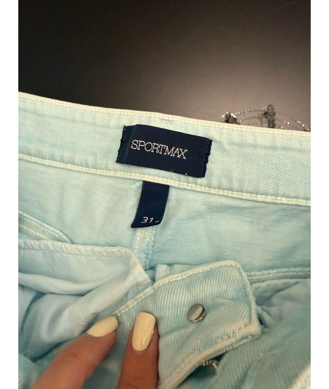 SPORTMAX Бирюзовые хлопко-полиэстеровые прямые джинсы, фото 4