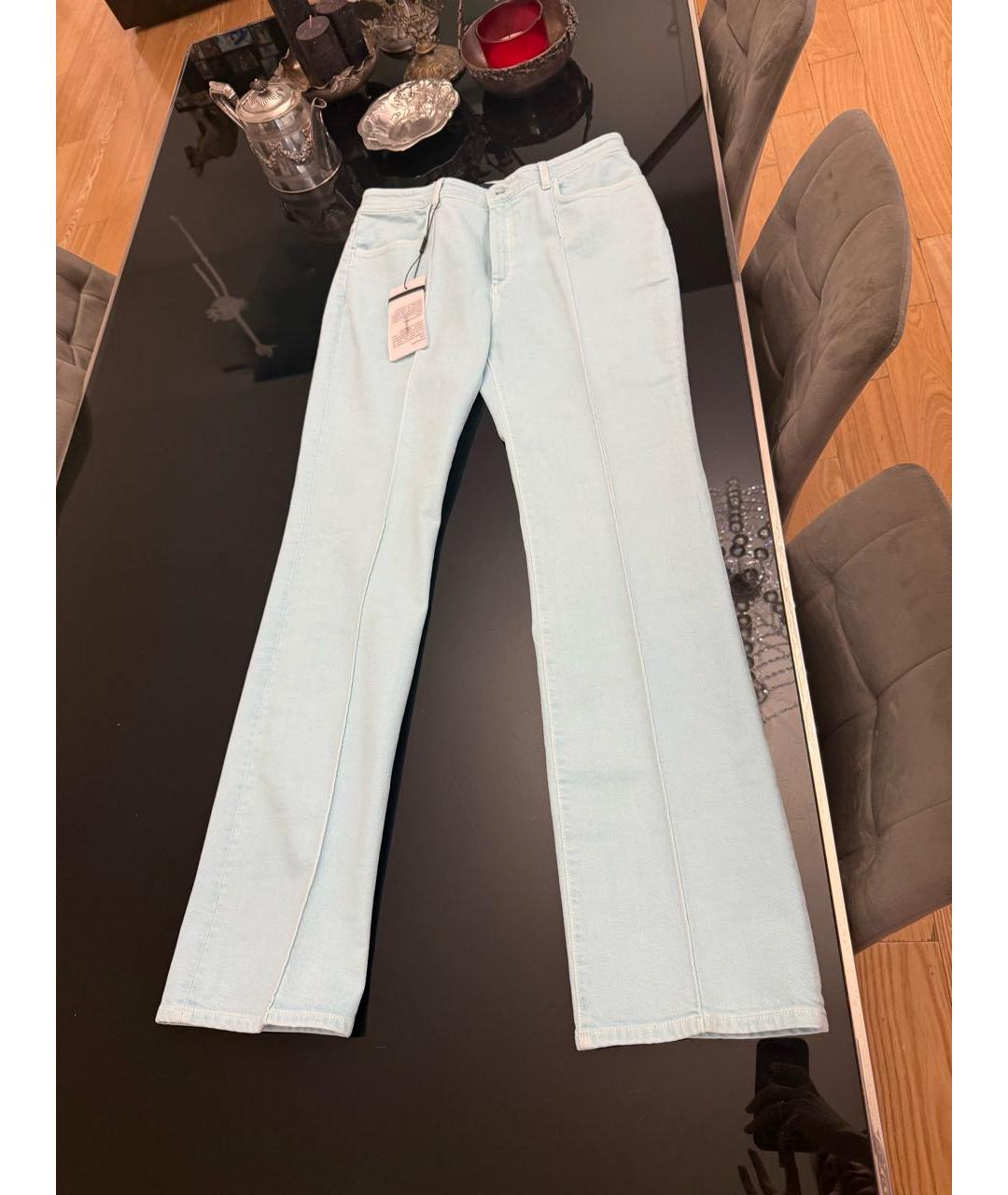 SPORTMAX Бирюзовые хлопко-полиэстеровые прямые джинсы, фото 9