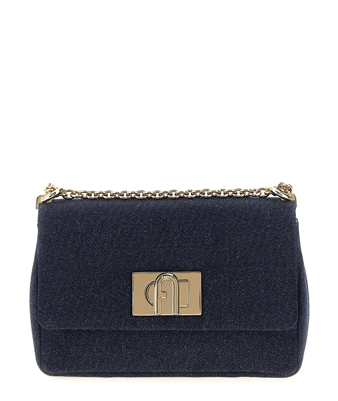 FURLA Темно-синяя хлопковая сумка через плечо, фото 1