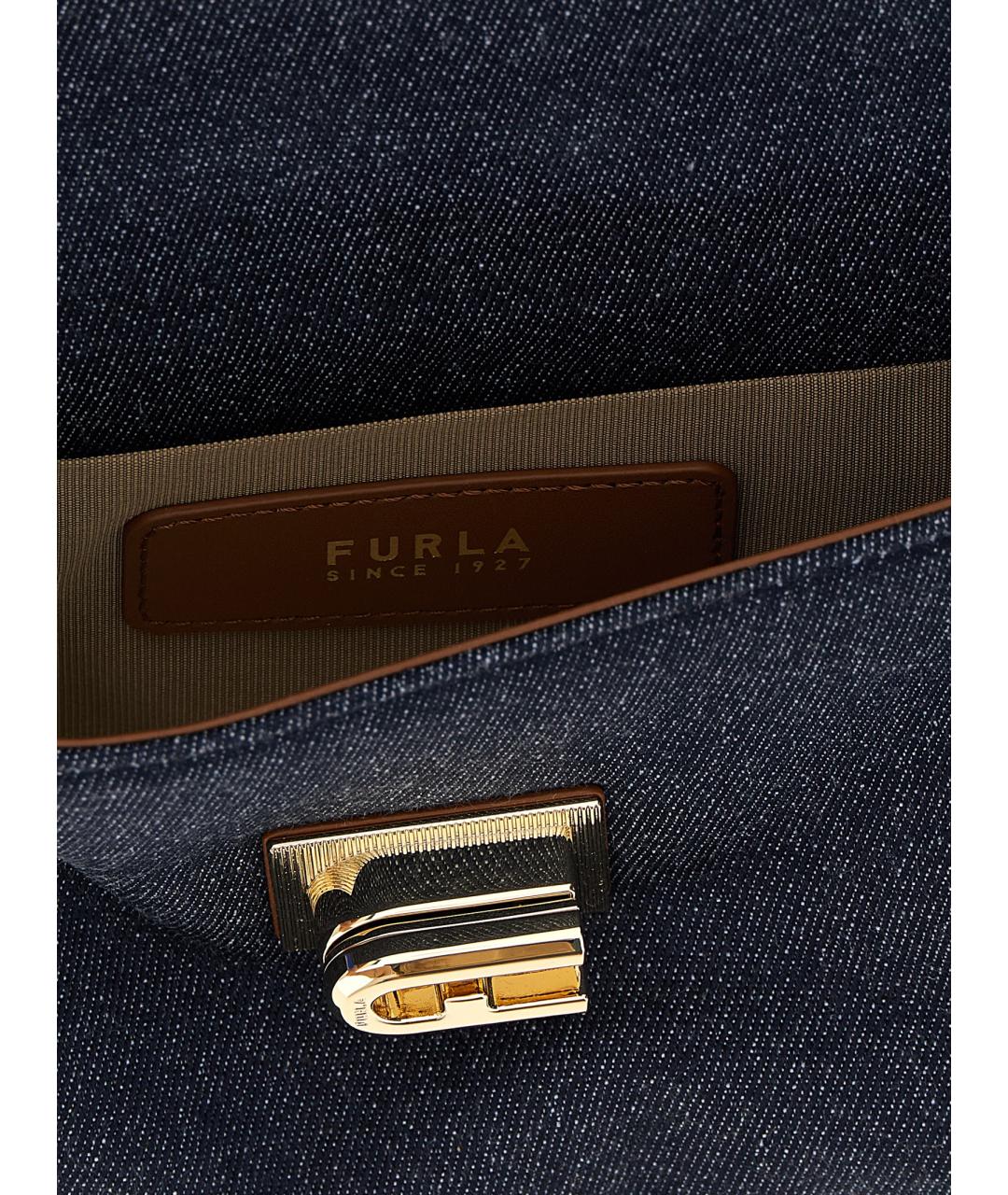 FURLA Темно-синяя хлопковая сумка через плечо, фото 4