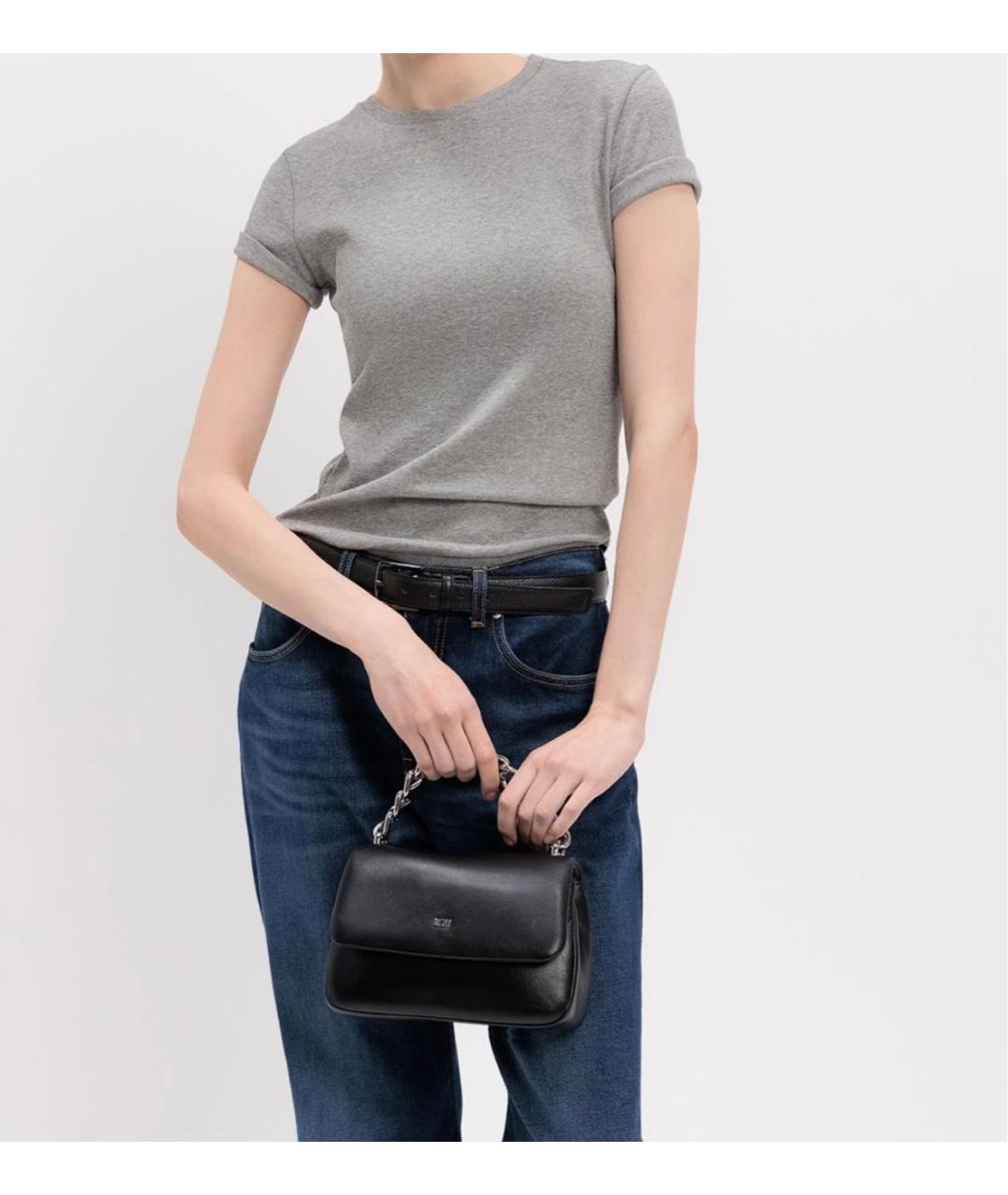 DKNY Черная кожаная сумка с короткими ручками, фото 4