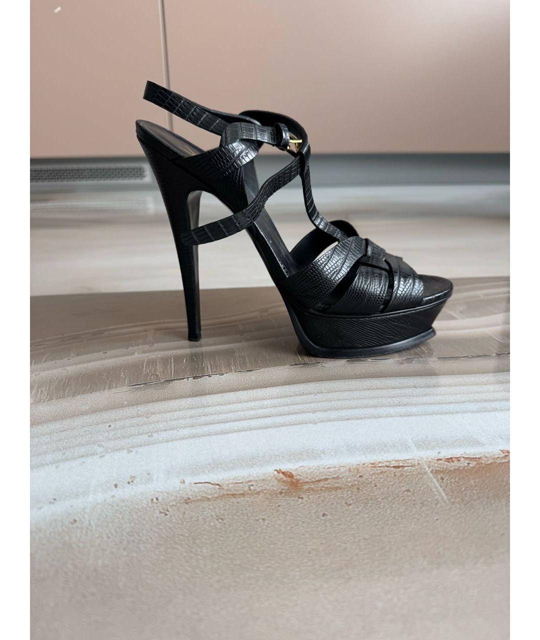 SAINT LAURENT Черные кожаные босоножки, фото 5