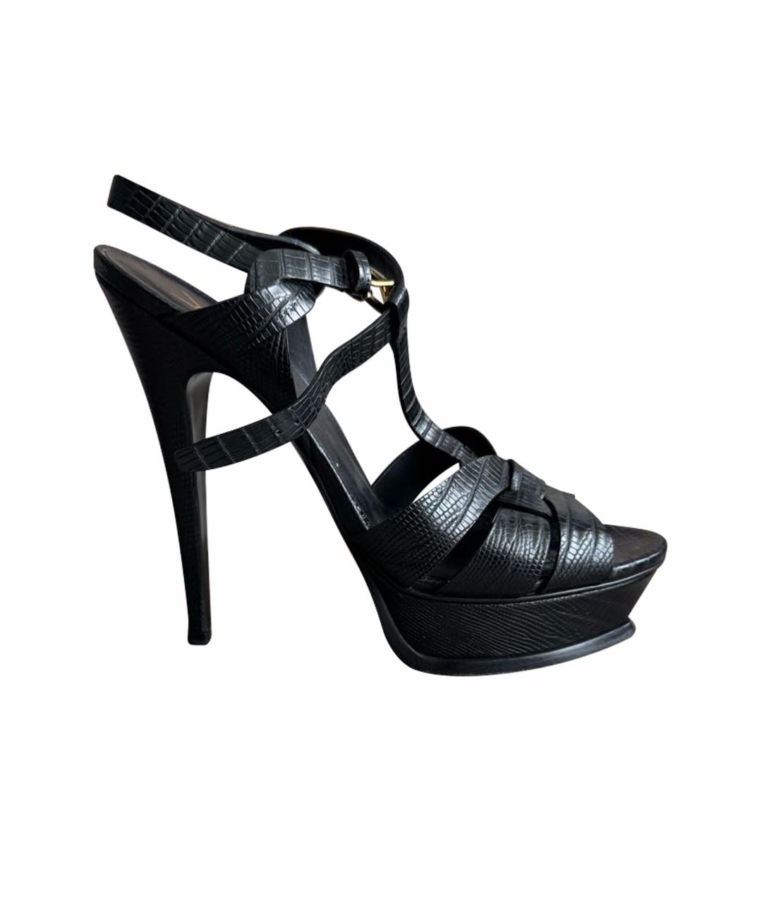 SAINT LAURENT Черные кожаные босоножки, фото 1