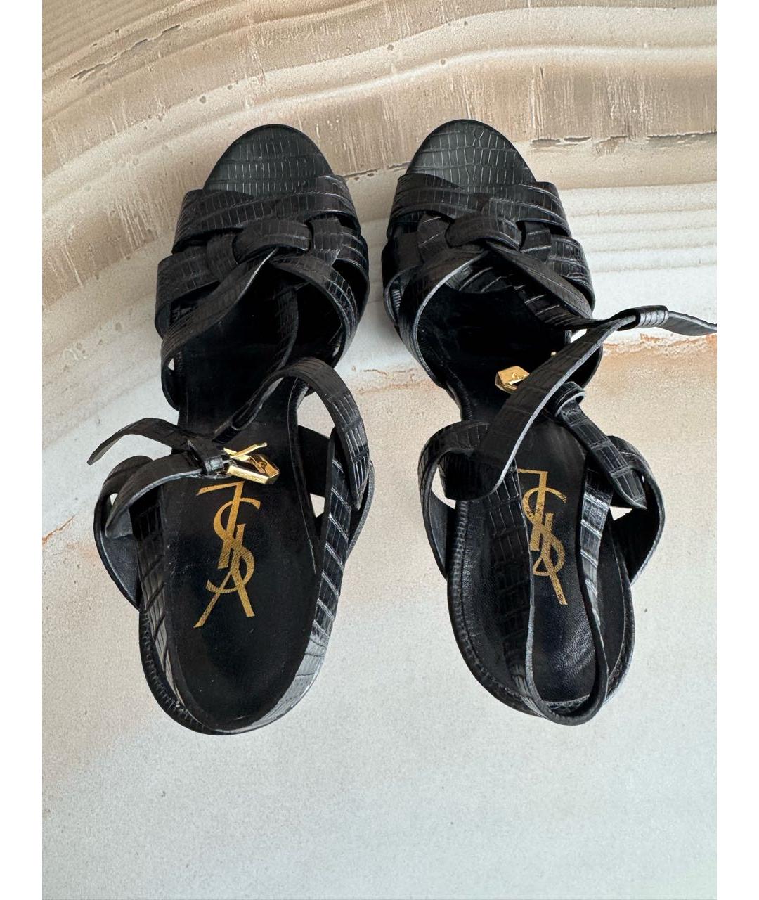 SAINT LAURENT Черные кожаные босоножки, фото 3