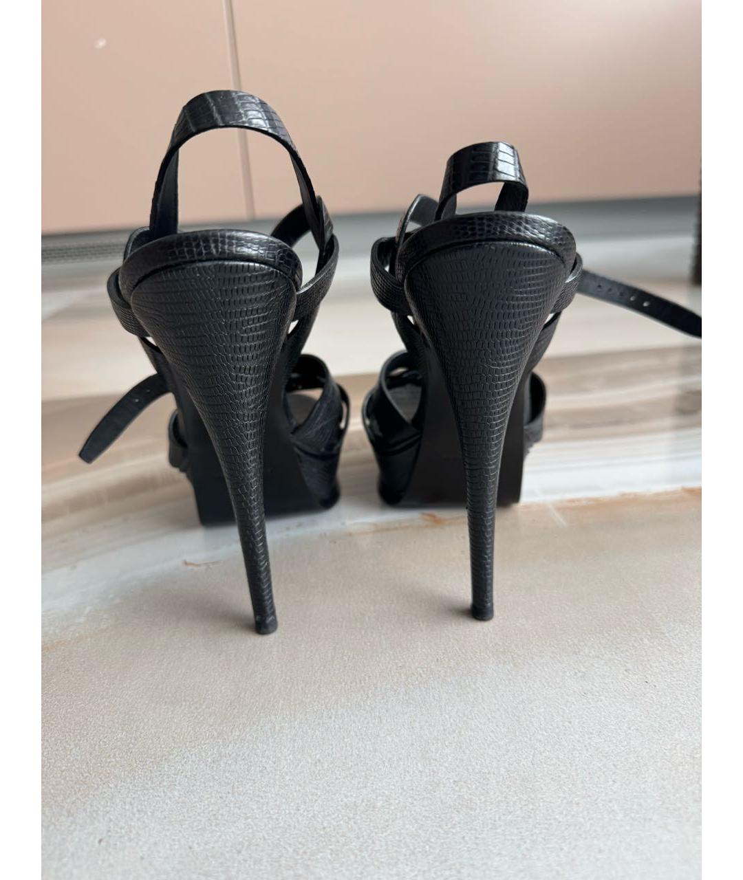 SAINT LAURENT Черные кожаные босоножки, фото 4