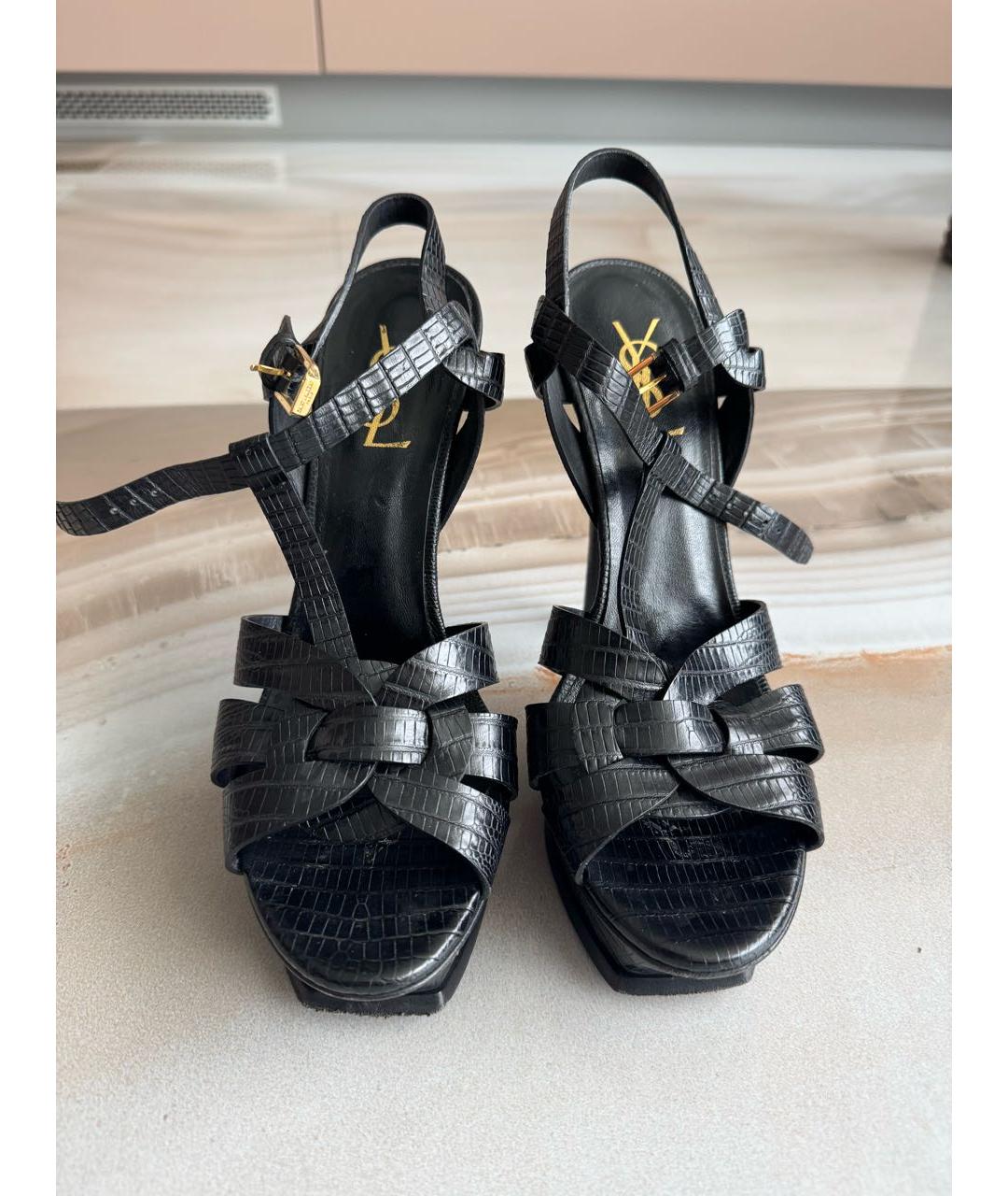 SAINT LAURENT Черные кожаные босоножки, фото 2