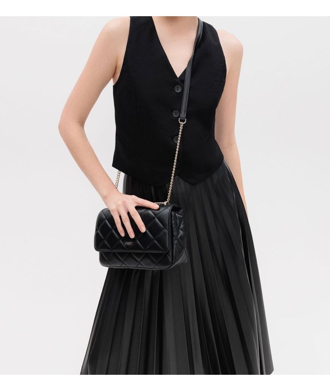 DKNY Черная кожаная сумка через плечо, фото 4