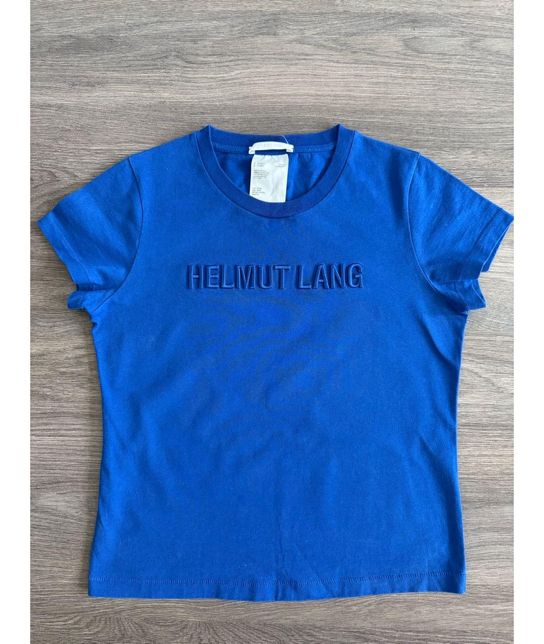 HELMUT LANG Синяя хлопко-эластановая футболка, фото 2
