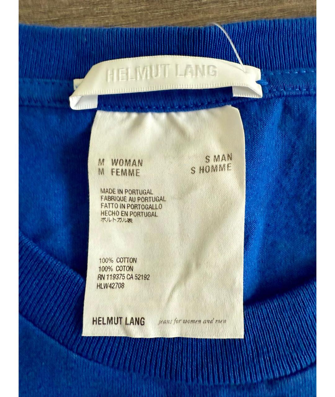 HELMUT LANG Синяя хлопко-эластановая футболка, фото 4
