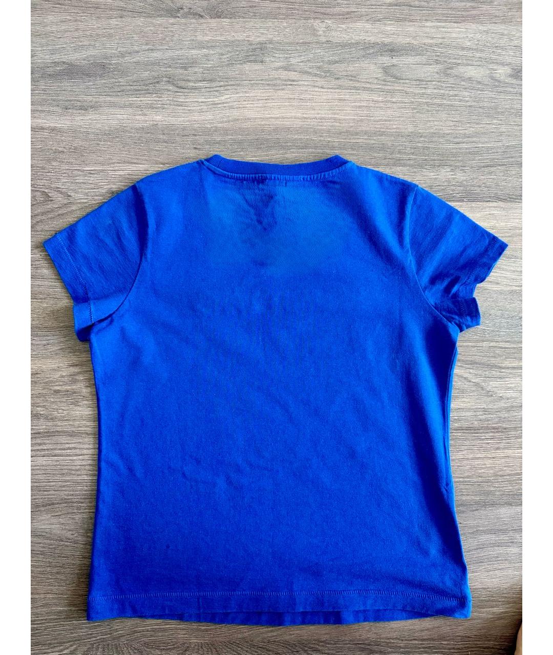 HELMUT LANG Синяя хлопко-эластановая футболка, фото 3