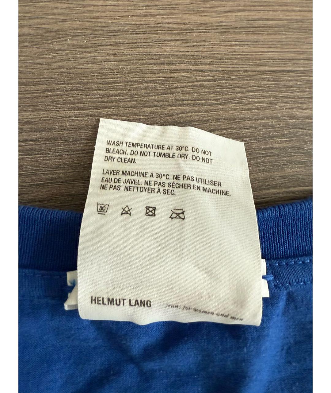 HELMUT LANG Синяя хлопко-эластановая футболка, фото 5