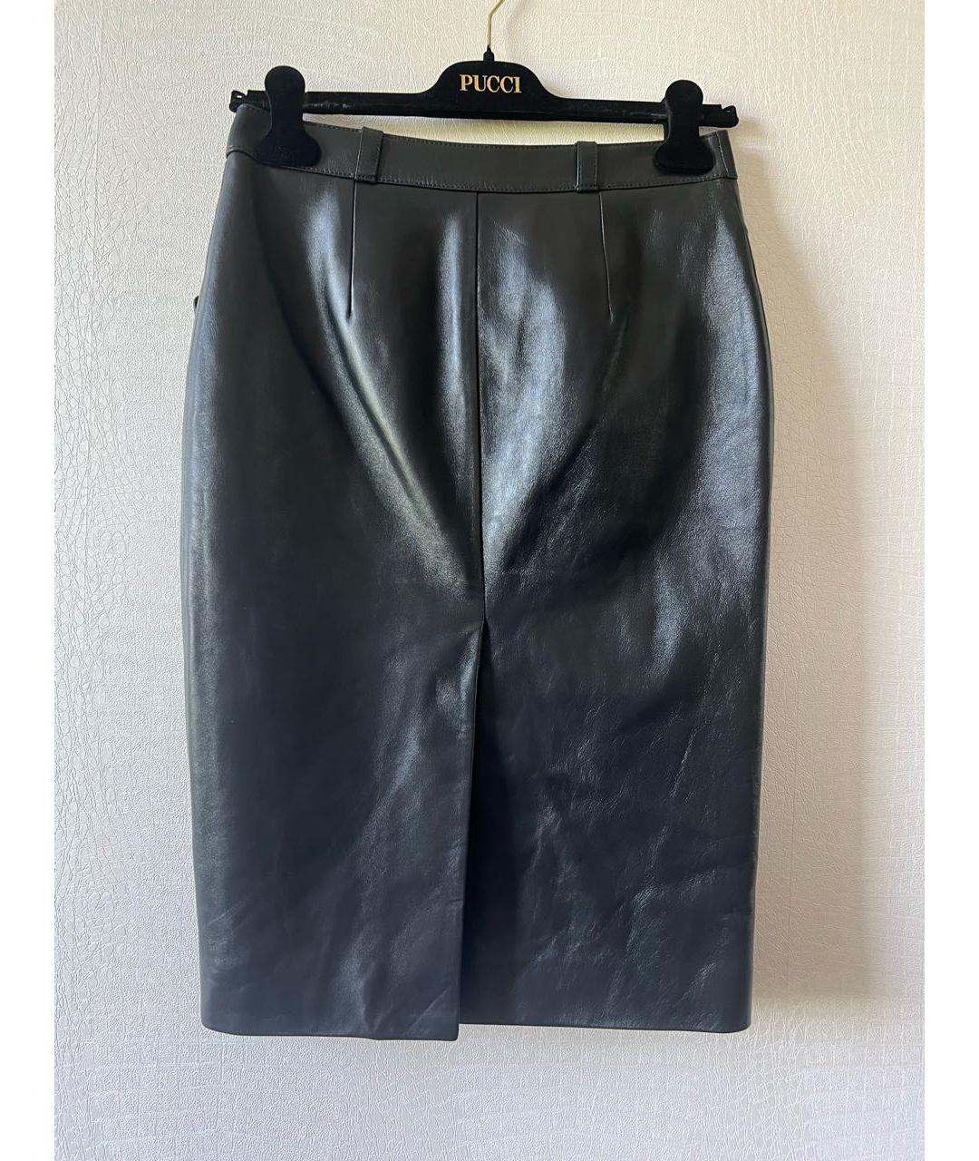 SAINT LAURENT Черная кожаная юбка миди, фото 2