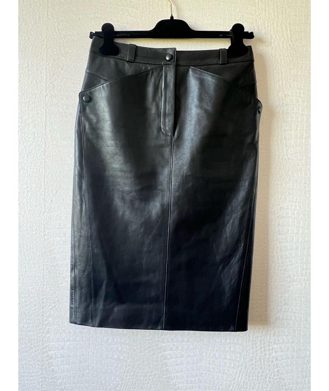 SAINT LAURENT Черная кожаная юбка миди, фото 9