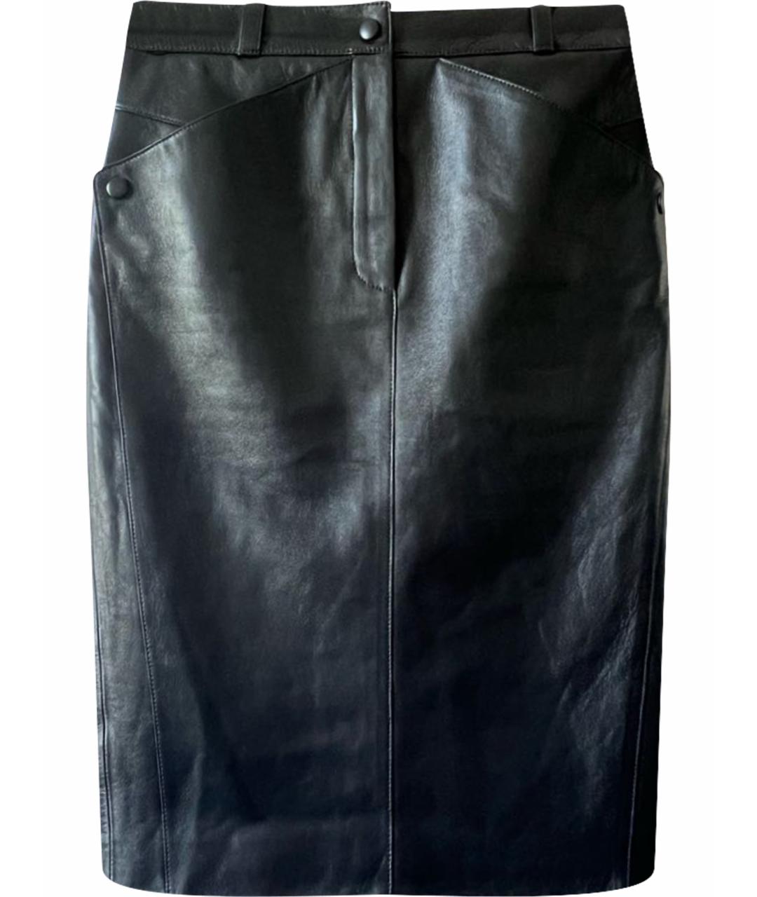 SAINT LAURENT Черная кожаная юбка миди, фото 1