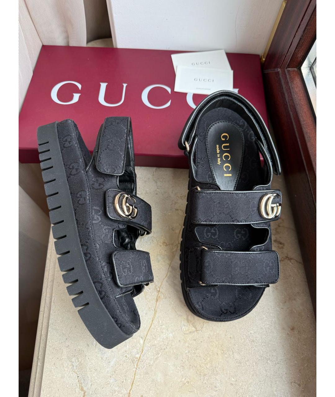 GUCCI Темно-синие текстильные сандалии, фото 4