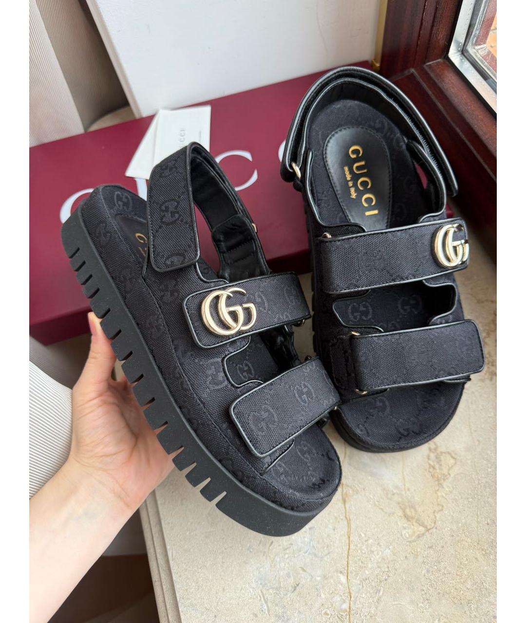 GUCCI Темно-синие текстильные сандалии, фото 5