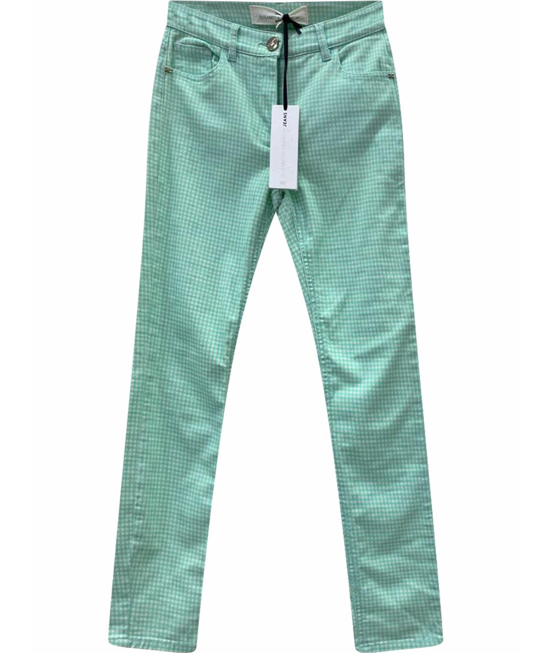 ELISABETTA FRANCHI Бирюзовые хлопко-эластановые прямые джинсы, фото 1