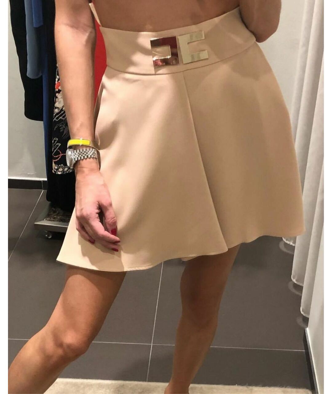 ELISABETTA FRANCHI Бежевая полиамидовая юбка мини, фото 7