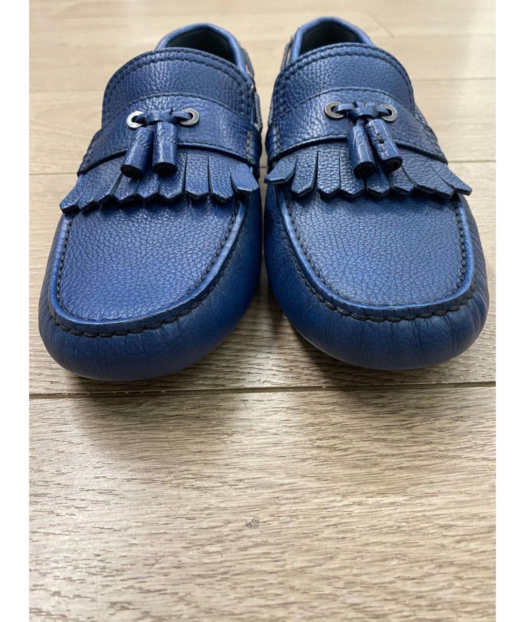 BRIONI Синие кожаные мокасины, фото 2