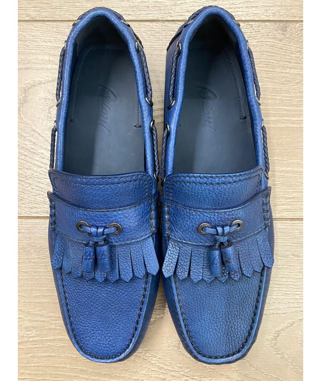 BRIONI Синие кожаные мокасины, фото 3