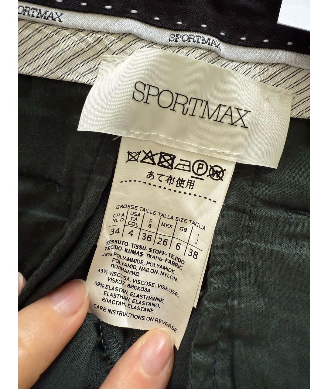 SPORTMAX Зеленые полиамидовые брюки узкие, фото 3