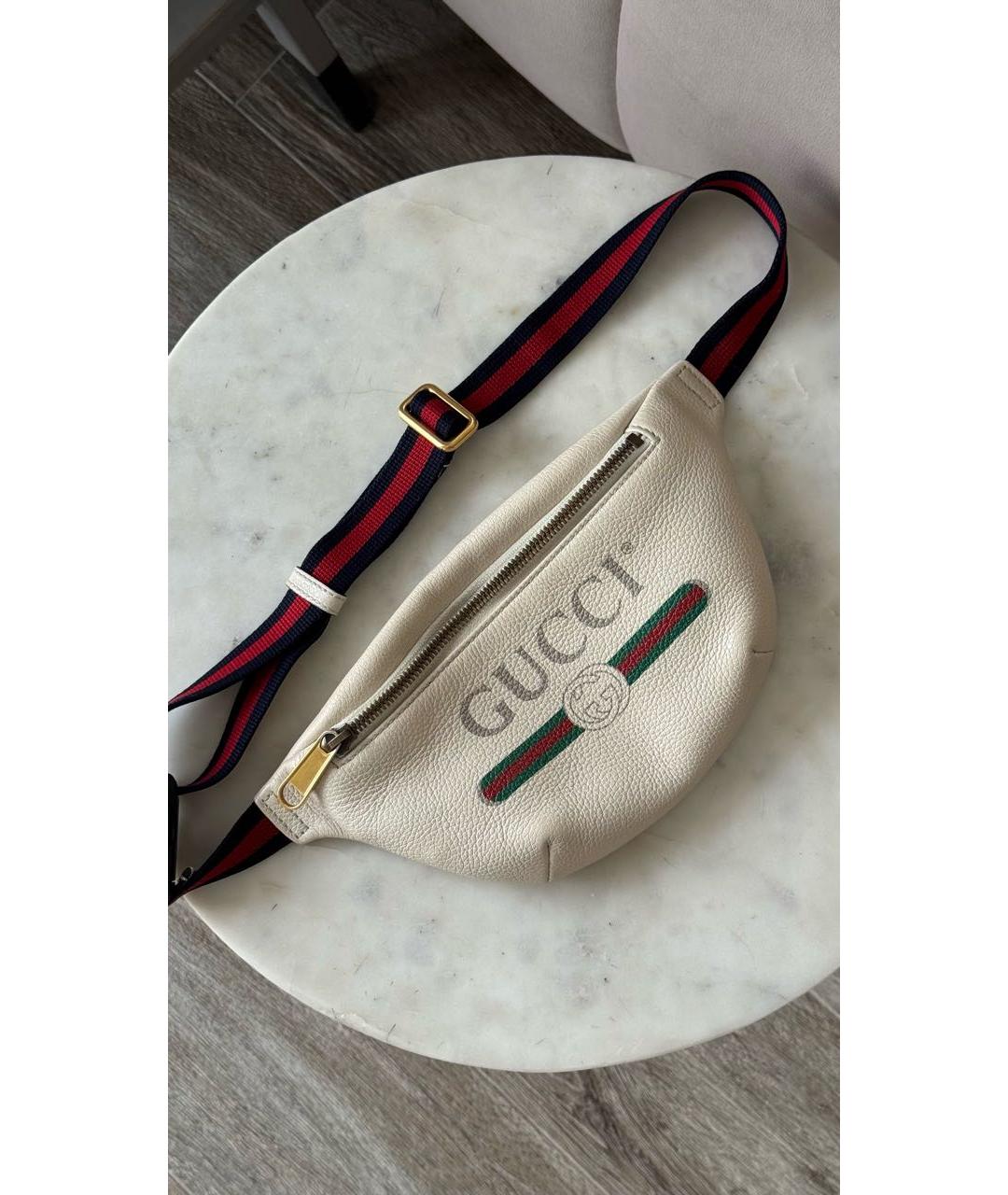 GUCCI Белая кожаная поясная сумка, фото 7