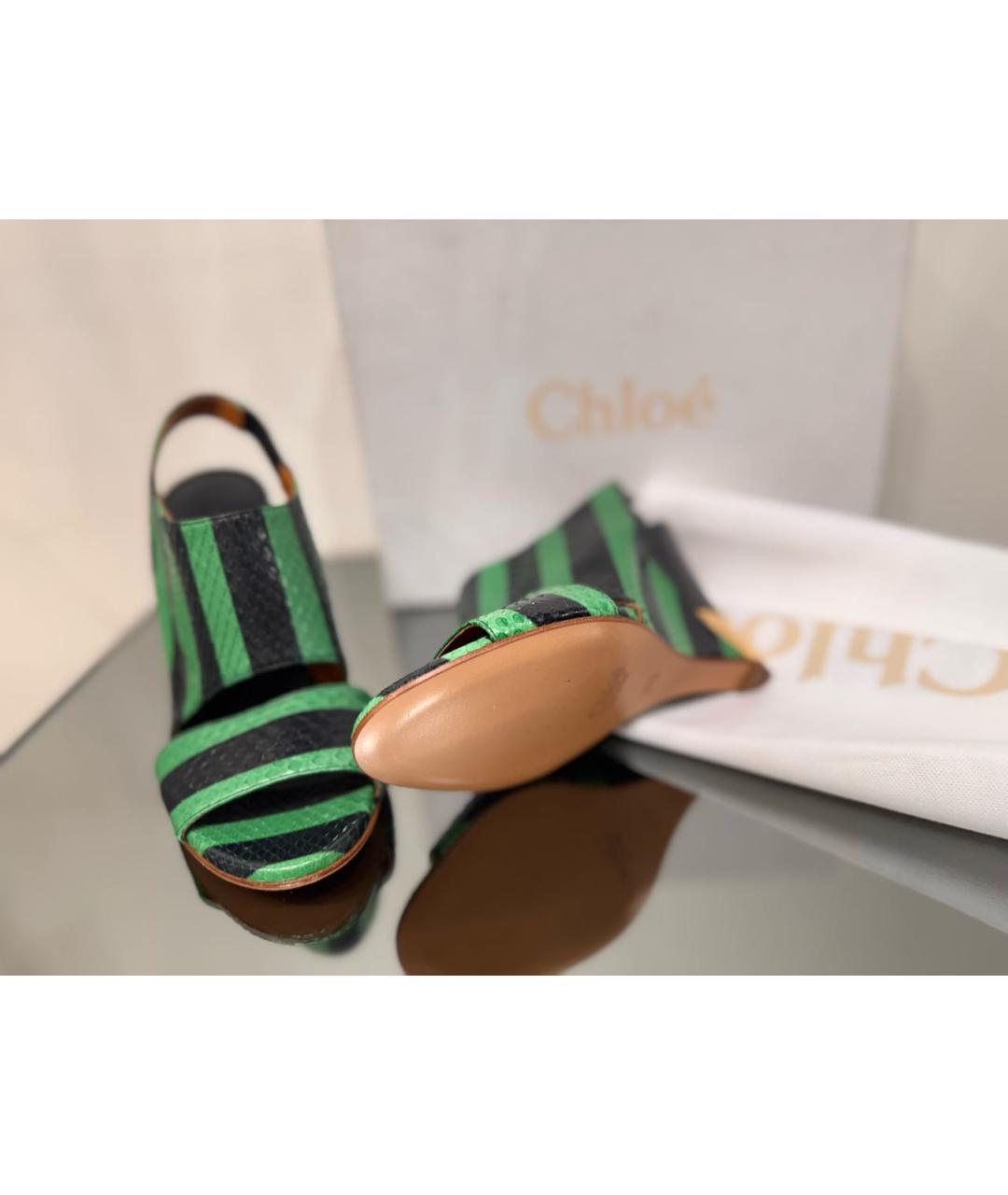 CHLOE Зеленые босоножки из экзотической кожи, фото 5