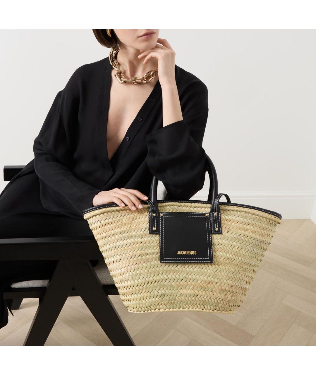 JACQUEMUS Черная пелетеная пляжная сумка, фото 2