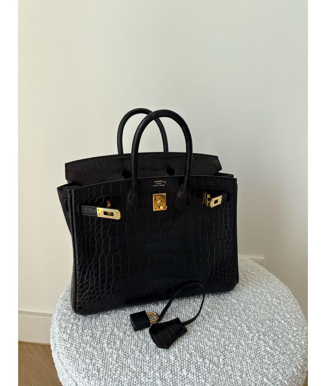 HERMES Черная сумка с короткими ручками из экзотической кожи, фото 5