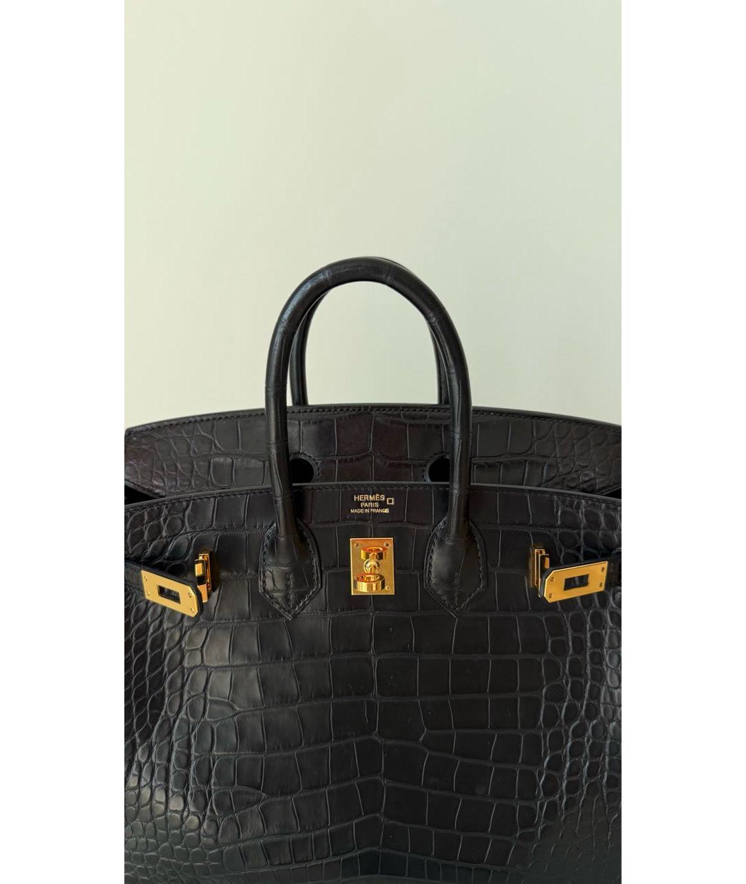 HERMES Черная сумка с короткими ручками из экзотической кожи, фото 8