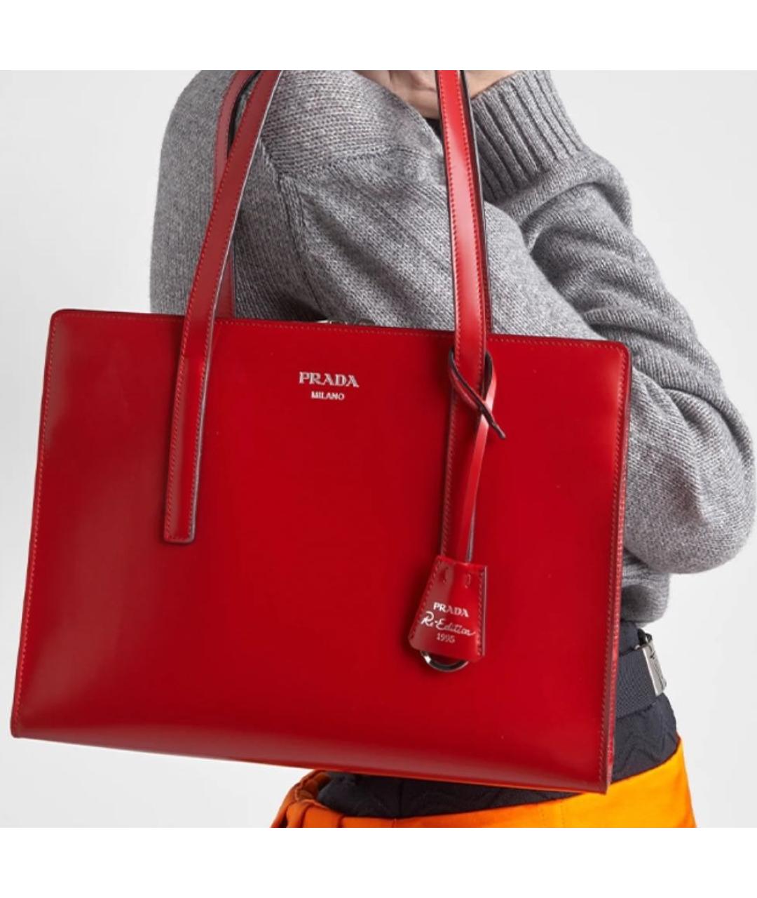 PRADA Красная кожаная сумка тоут, фото 4